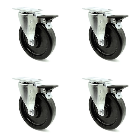 Service Caster 6 Inch Phenolic Wheel Swivel Top Plate Caster Set with Brake SCC-20S615-PHR-PLB-4